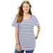 Plus Size Women's Perfect Printed Short-Sleeve Scoopneck Tee by Woman Within in Navy White Stripe (Size 5X) Shirt