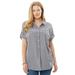 Plus Size Women's Short-Sleeve Button Down Seersucker Shirt by Woman Within in Black Gingham (Size M)