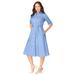 Plus Size Women's Poplin Shirtdress by Jessica London in French Blue Fine Stripe (Size 16 W)
