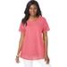 Plus Size Women's Stretch Cotton Crochet Trim Tunic by Jessica London in Tea Rose (Size 12) Long Shirt