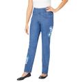 Plus Size Women's Flex-Fit Pull-On Straight-Leg Jean by Woman Within in Medium Stonewash Flower (Size 30 T) Jeans