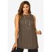Plus Size Women's Stretch Knit Tunic Tank by The London Collection in Black Khaki Houndstooth (Size 12) Wrinkle Resistant Stretch Knit Long Shirt