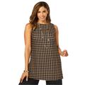 Plus Size Women's Stretch Knit Tunic Tank by The London Collection in Black Khaki Houndstooth (Size 22/24) Wrinkle Resistant Stretch Knit Long Shirt