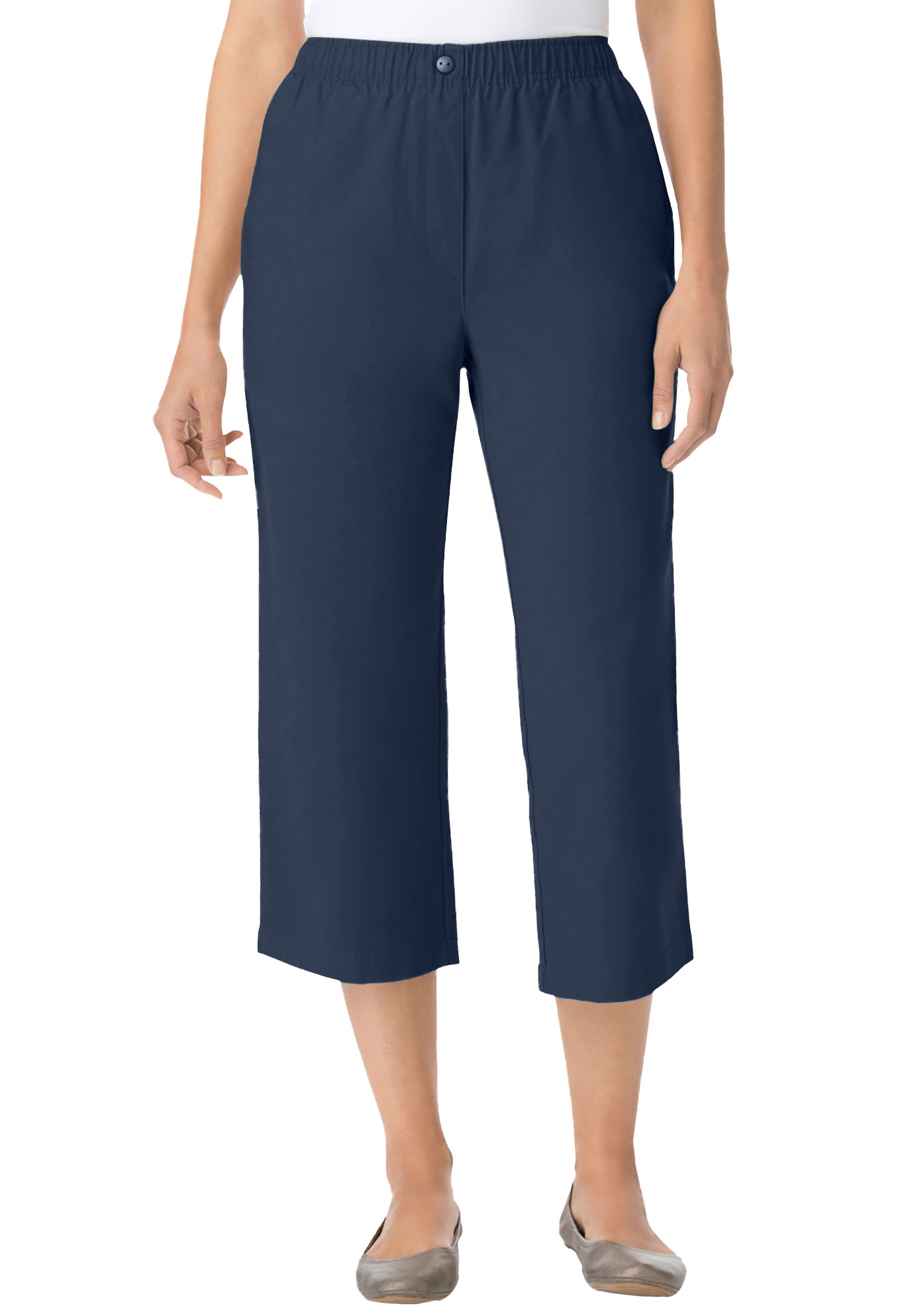 Plus Size Women's 7-Day Elastic-Waist Pull-On Cotton Denim Capri Jeans by Woman Within in Navy (Size 12 W) Pants