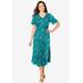 Plus Size Women's Short-Sleeve Button-Front Dress by Woman Within in Waterfall Painted Paisley (Size 14 W)