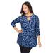 Plus Size Women's Stretch Knit Keyhole Swing Tunic by Jessica London in French Blue Bold Leopard (Size 30/32) Long Shirt