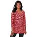 Plus Size Women's Stretch Knit Keyhole Swing Tunic by Jessica London in Tea Rose Bold Leopard (Size 12) Long Shirt