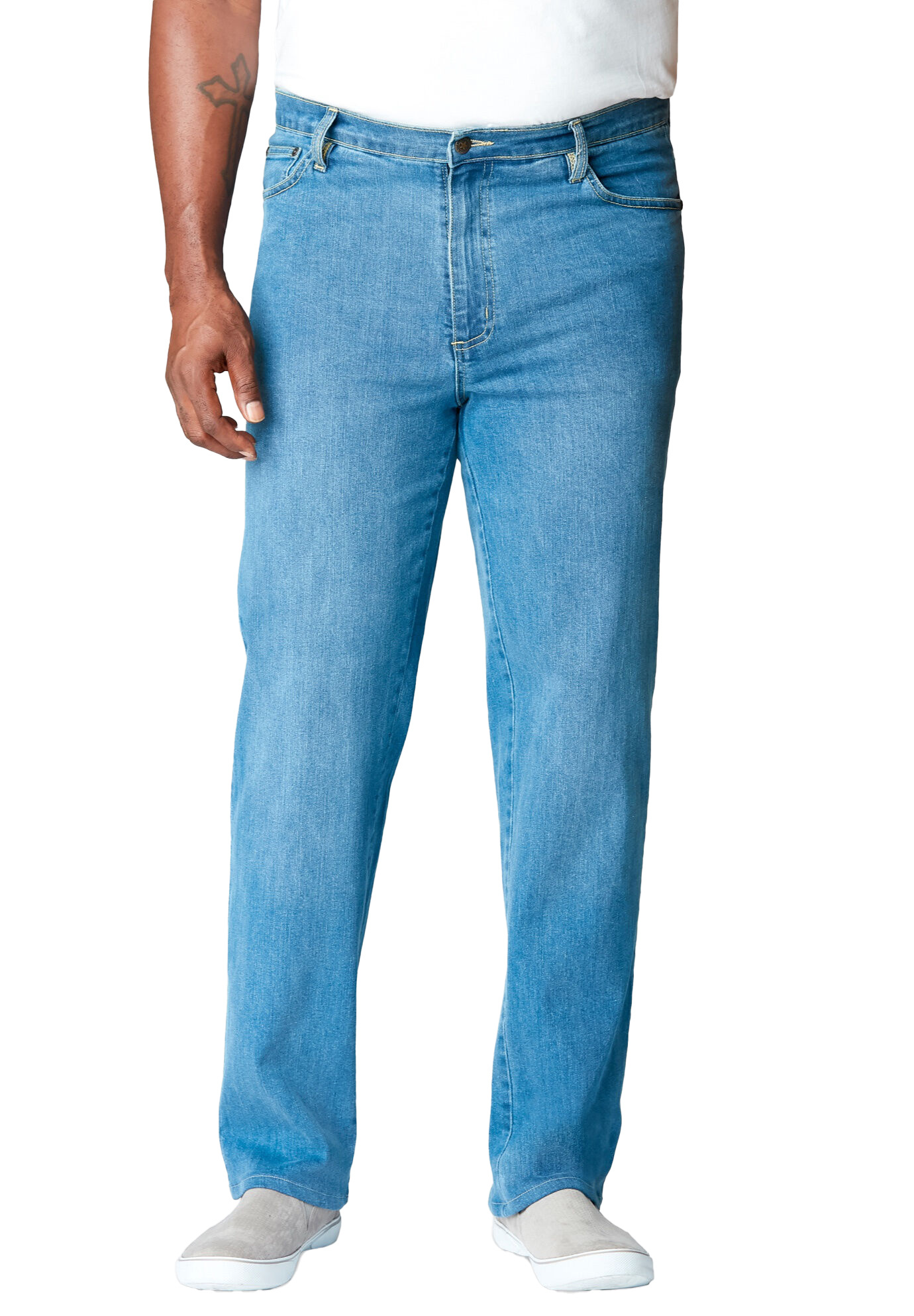 Men's Big & Tall Relaxed-Fit Stretch 5-Pocket Jeans by Liberty Blues in Light Sanded Wash (Size 50 40)