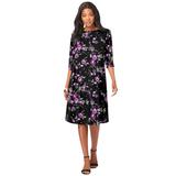 Plus Size Women's Ultrasmooth® Fabric Boatneck Swing Dress by Roaman's in Purple Rose Floral (Size 42/44)