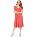 Plus Size Women's Ultrasmooth® Fabric V-Neck Swing Dress by Roaman's in Sunset Coral (Size 30/32)