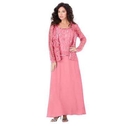 Plus Size Women's Lace Jacket Gown by Roaman's in Salmon Rose (Size 22 W)