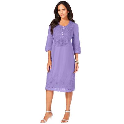 Plus Size Women's Cotton Lace Dress by Roaman's in Vintage Lavender (Size 32 W)