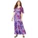 Plus Size Women's Flutter-Sleeve Crinkle Dress by Roaman's in Lavender Tie Dye Floral (Size 38/40)