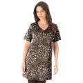 Plus Size Women's Short-Sleeve V-Neck Ultimate Tunic by Roaman's in Chocolate Beige Animal (Size 3X) Long T-Shirt Tee