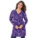 Plus Size Women's Long-Sleeve V-Neck Ultimate Tunic by Roaman's in Midnight Violet Fan Floral (Size L) Long Shirt