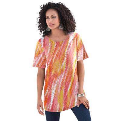 Plus Size Women's Crewneck Ultimate Tee by Roaman's in Warm Textured Stripe (Size 4X) Shirt