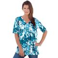 Plus Size Women's V-Neck Ultimate Tee by Roaman's in Deep Lagoon Graphic Floral (Size 2X) 100% Cotton T-Shirt