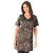 Plus Size Women's Short-Sleeve V-Neck Ultimate Tunic by Roaman's in Chocolate Beige Animal (Size L) Long T-Shirt Tee