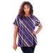 Plus Size Women's Swing Ultimate Tee with Keyhole Back by Roaman's in Navy Watercolor Stripe (Size 2X) Short Sleeve T-Shirt