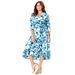 Plus Size Women's Easy Faux Wrap Dress by Catherines in Navy Floral Burst (Size 1X)