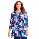 Plus Size Women's Seasonless Swing Tunic by Catherines in Navy Watercolor Floral (Size 5X)