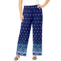 Plus Size Women's Ultrasmooth® Fabric Wide-Leg Pant by Roaman's in Blue Border Print (Size 5X) Stretch Jersey
