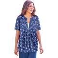 Plus Size Women's 7-Day Layer-Look Elbow-Sleeve Tee by Woman Within in Royal Navy Ditsy Bouquet (Size 34/36) Shirt