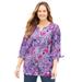 Plus Size Women's Georgette Buttonfront Tie Sleeve Cafe Blouse by Catherines in Pink Burst Painted Paisley (Size 6X)