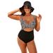 Plus Size Women's Cut Out Underwire One Piece Swimsuit by Swimsuits For All in Black White Abstract (Size 6)