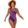 Plus Size Women's Chlorine Resistant Cross Back One Piece Swimsuit by Swimsuits For All in Pink Diagonal Stripe (Size 16)