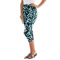 Plus Size Women's Essential Stretch Capri Legging by Roaman's in Teal Watercolor Leaves (Size 18/20) Activewear Workout Yoga Pants