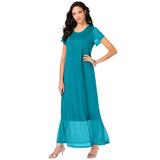 Plus Size Women's Mesh Detail Crewneck Dress by Roaman's in Deep Turquoise (Size 22 W)