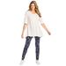 Plus Size Women's Elbow Sleeve V-Neck Fit and Flare Tunic by Woman Within in White (Size L)
