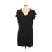 Splendid Casual Dress - Shift V Neck Short sleeves: Black Solid Dresses - Women's Size X-Small