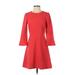 J.Crew Casual Dress - A-Line High Neck 3/4 sleeves: Red Solid Dresses - Women's Size 0