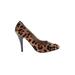 Michael Heels: Slip On Stilleto Boho Chic Brown Leopard Print Shoes - Women's Size 7 1/2 - Almond Toe