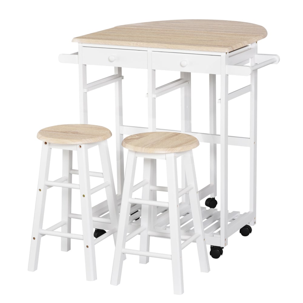 Ensemble table de bar pliable sur roulettes et 2 tabourets