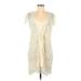 Zara Basic Casual Dress - Shift Scoop Neck Short sleeves: Ivory Print Dresses - Women's Size Medium