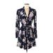 Marissa Webb Collective Casual Dress - A-Line Plunge Long sleeves: Blue Floral Dresses - Women's Size 8