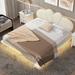 Queen Size PU Leather Upholstered Platform Bed with Support Legs, Wood Bed Frame with Underbed LED, No Box Spring Required