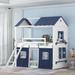 Wood House Bunk Bed with Elegant Windows, Sills and Tent