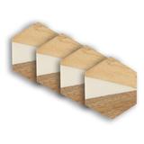Dainty Home Wood And White Resin Designed Hexagon Coaster Set of 4 - 4" Hexagon