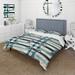 Designart "Nautical Vintage Floral Stripes" Blue Plaid Bedding Cover Set With 2 Shams