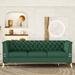 Classic 3-seat Sofa Chesterfield Chaise Lounge Loveseat Tufted Back Straight Row Settee w/ Metal Accent for Livingroom, Green