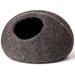 Cat Cave Bed -Handmade Wool Cat Bed Cave with Mouse Toy - Black+ Gray