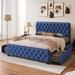 Button Tufted Headboard and Footboard, Queen Size Upholstered Platform Bed Frame with 4 Drawers, No Box Spring Required, Blue