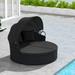 Gymax Patio Round Daybed Wicker Daybed w/ Retractable Canopy Separated