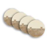 Dainty Home Wood And White Resin Designed Round Coaster Set of 4 - 4" Round