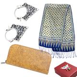 Classic Style,'Silk Scarf Silver Earrings & Leather Wallet Curated Gift Set'