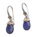 Floral Drop in Blue,'Blue Chalcedony Sterling Silver Dangle Earrings from Bali'